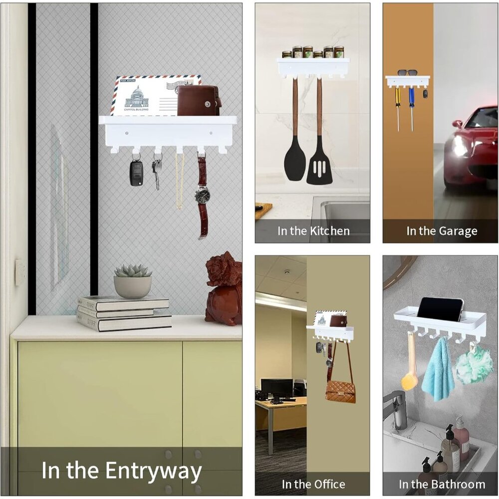 Key Holder for Wall, Key Hooks with Tray and 6 Hooks, Wall Mounted Key Holder fo - Picture 6 of 6
